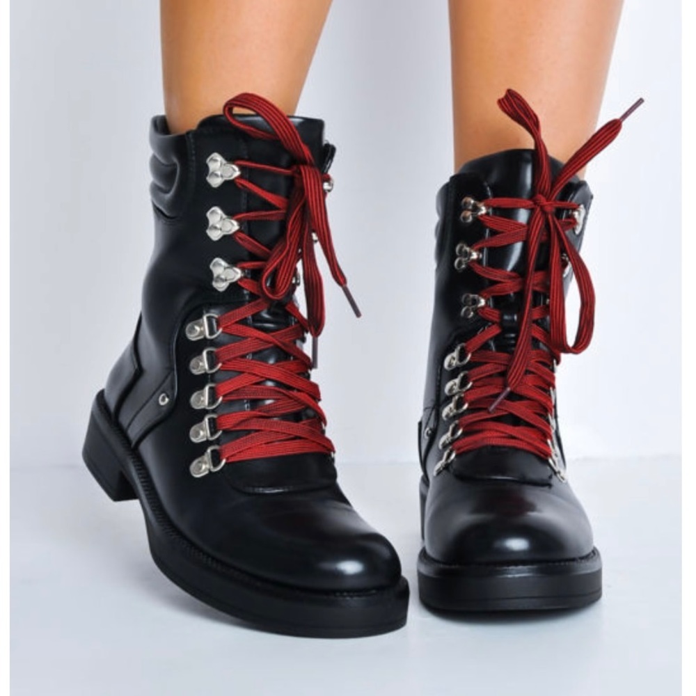 ❌❌ DONATED ❌❌ Faux Leather Red Lace Up Combat Boot